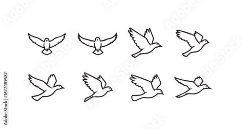 Birds flying line art icon bundle illustration