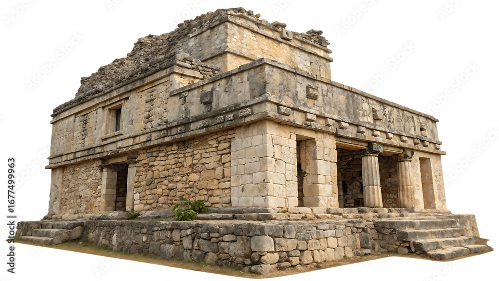Fototapeta premium Ancient stone building with crumbling walls and old structure, cut out on PNG. AI GENERATED.