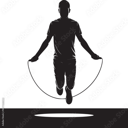 Silhouette of a man jumping rope in a black and white image with a minimalist aesthetic design style