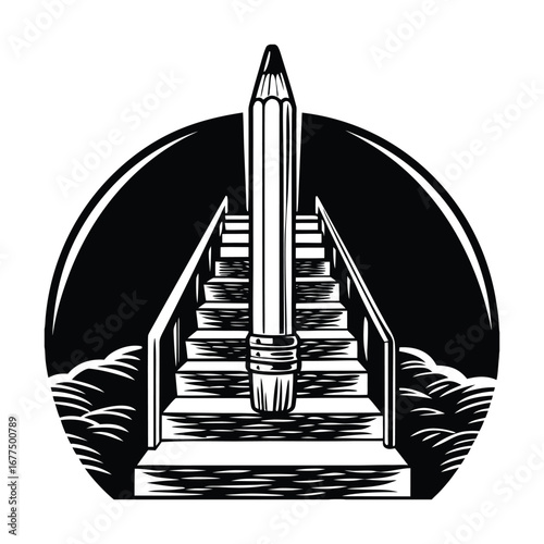 A creative silhouette of a pencil forming a staircase, symbolizing growth, learning, and the step-by-step journey of education and personal development.
