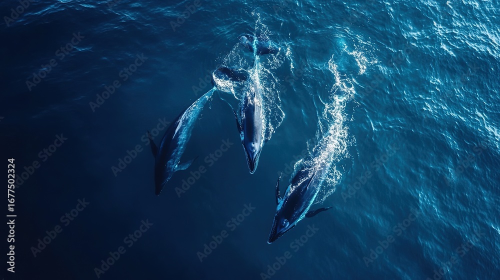 Naklejka premium High-resolution top view of whales swimming calmly