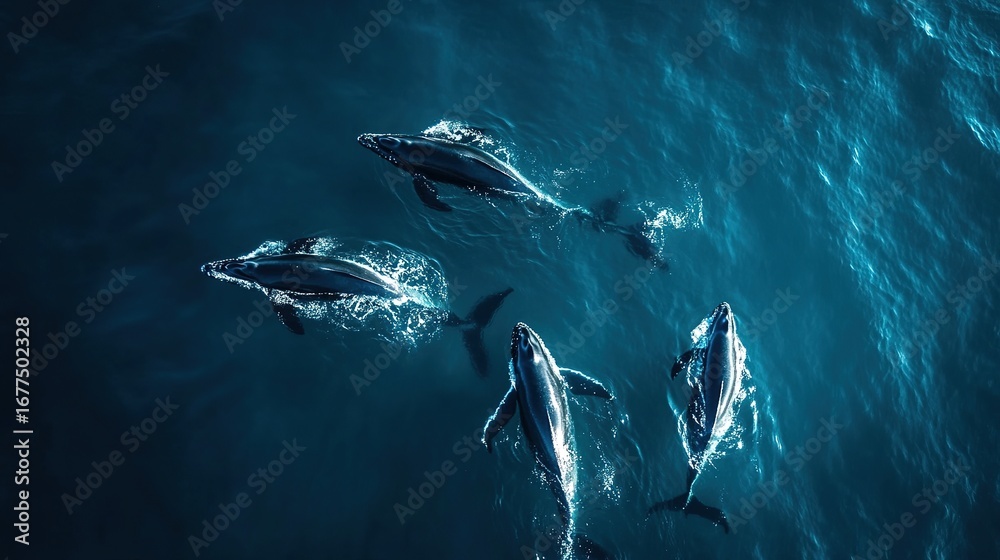 Fototapeta premium High-resolution top view of whales swimming calmly
