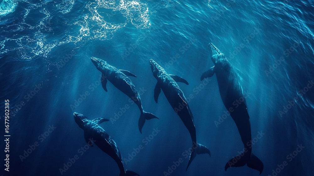 Naklejka premium High-resolution top view of whales swimming calmly