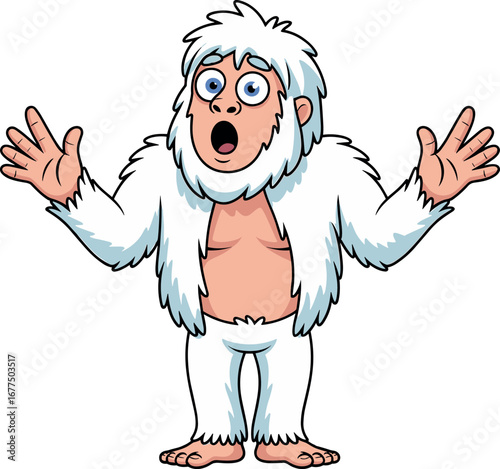 Cartoon yeti character with white fur, blue shading, surprised expression, playful pose, children?s illustration, abominable snowman mascot, winter fantasy creature design [Converted].eps