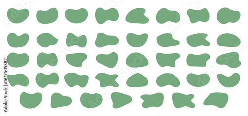 Organic amoeba green blob shape abstract vector illustration isolated on white background. Set of irregular stains and round blots form graphic elements. illustration eps file
