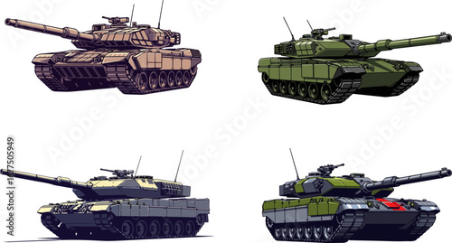 Modern Military Battle Tank Vector Set