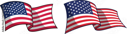 Waving United States American Flags Vector Illustration