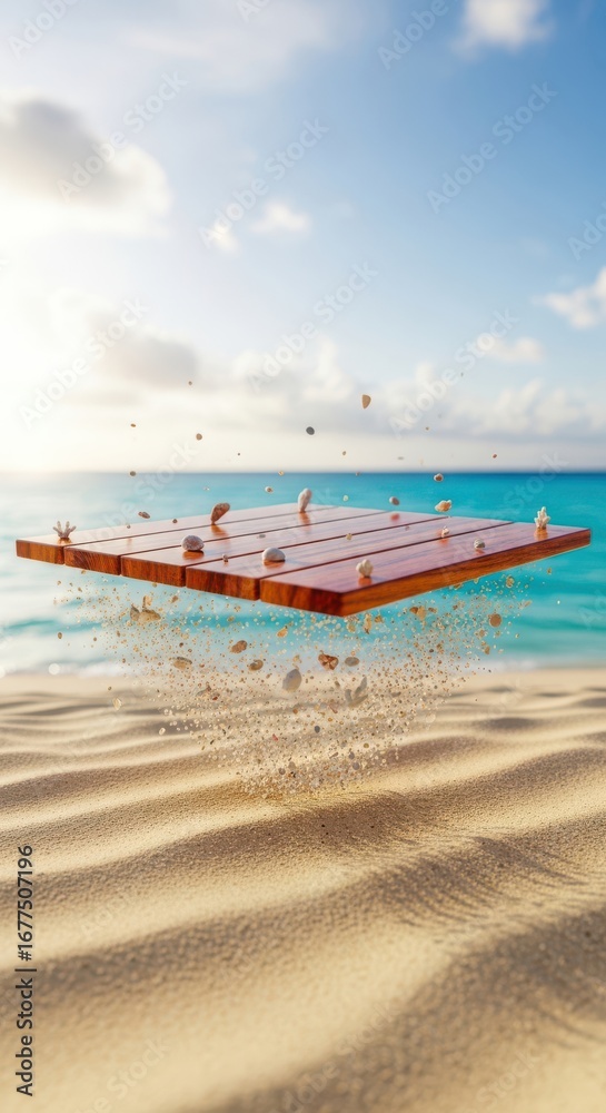 Fototapeta premium A wooden board is on the sand