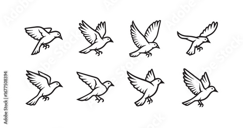 Birds flying line art icon bundle illustration