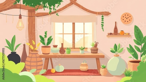 Wallpaper Mural Cozy sunlit room filled with lush green plants and natural light for relaxation and wellbeing Torontodigital.ca