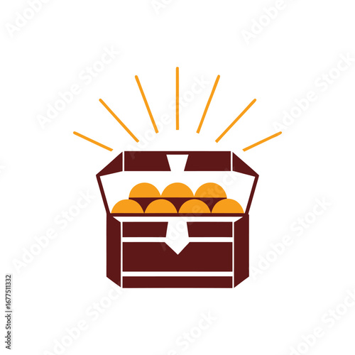 Open treasure chest filled with gold coins and radiating light vector 8