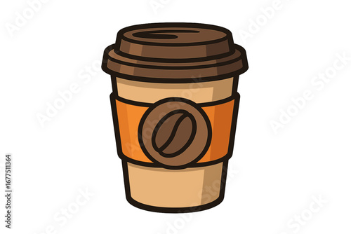 Vector illustration of takeaway coffee cup in classic packaging, symbol of urban lifestyle and energetic morning, minimalist design with space for text. Suitable for use in projects related to cafes, 