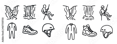 Canyoning Gear Sketch Icons