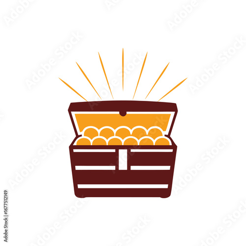 Open treasure chest filled with gold coins and radiating light vector 1