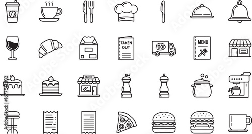 Food and Restaurant Icons A Collection of Line Art Graphics