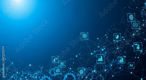Abstract technology background with connecting dots and lines in blue color