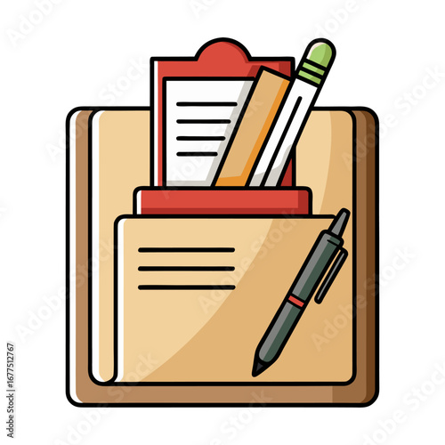Vector Illustration of Restaurant Bill Folder with Pen, Elegant Dining Accessory, Payment Presentation, Waiter Service, Modern Restaurant Stationery Design