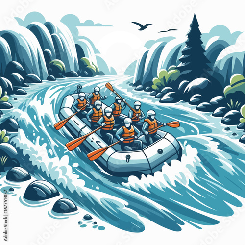 water rafting vector illustration