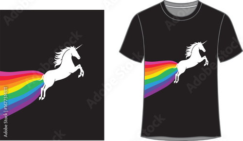 Funny unicorn rainbow fart t-shirt design with product mockup
Pride unicorn with rainbow graphic for t-shirt printing vector
Humorous unicorn silhouette with rainbow, printable apparel graphic