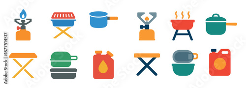 Colorful Camping Gear Icons