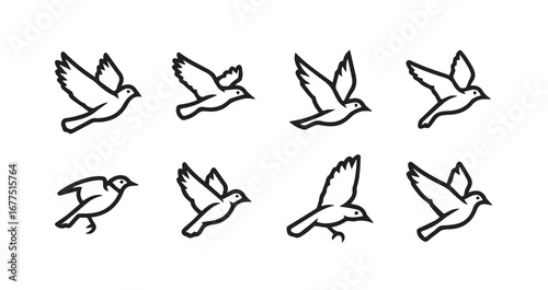 Birds flying line art icon bundle illustration