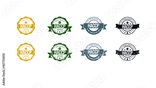 Elegant set of HACCP Food Safety Badges and stickers ideal for labels or seals on certified products 