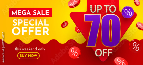70 percent Off. 3d number seventy Sale banner. Vector illustration.
