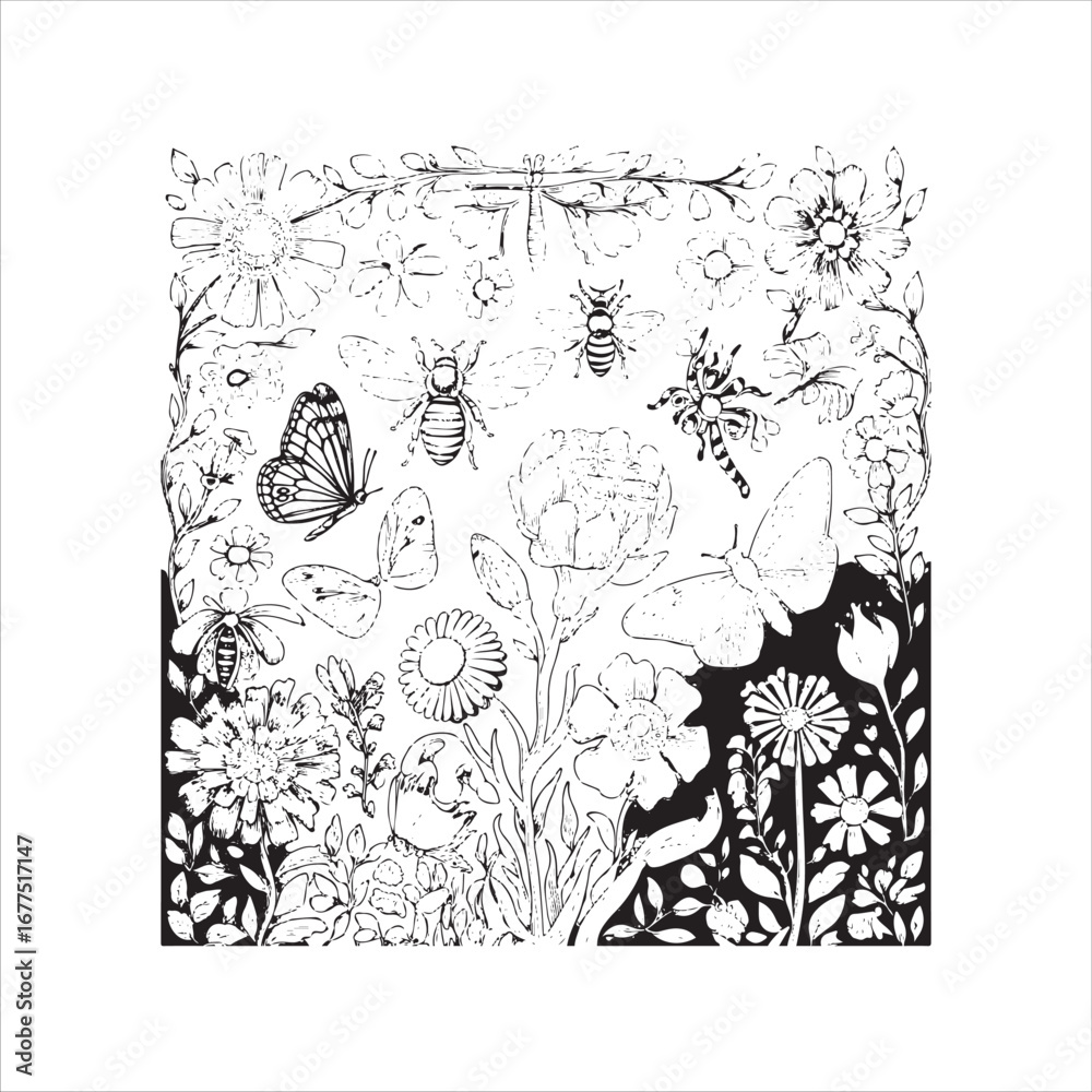 Fototapeta premium insects vector art black and white