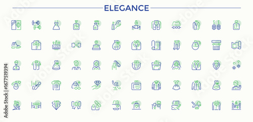 Elegance colorful line icon set. Contains related to gems, fashion, jewelry, gold, precious and more. Collection for mobile and web apps. Jewel line icon set. Editable stroke collections.