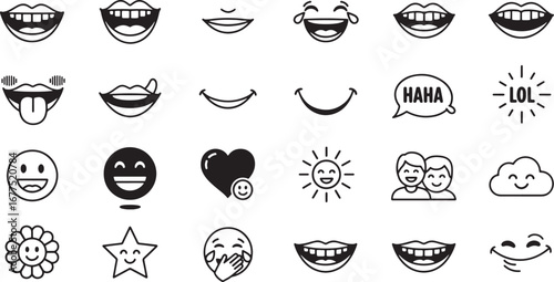 Collection of Black and White Vector Smileys and Expressions