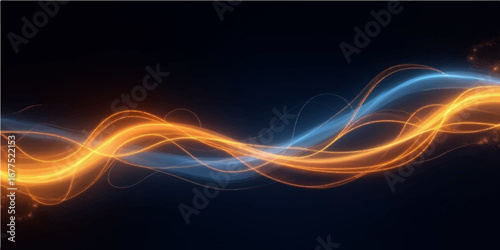 Colorful, flowing lines create a dynamic, abstract light wave design for a modern technology background
