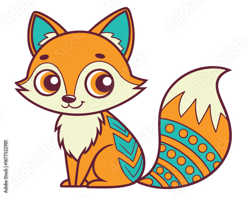 Adorable cartoon fox with teal and orange accents