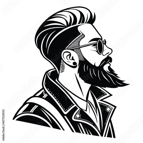 Stylish Man with Beard and Leather Jacket Profile