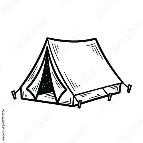Hand-drawn sketch of a simple camping tent.