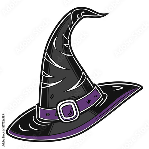 Classic black witch hat with purple accents for Halloween celebrations and decorations