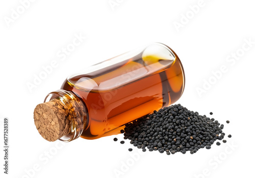 Black seed oil in bottle isolated on transparent background