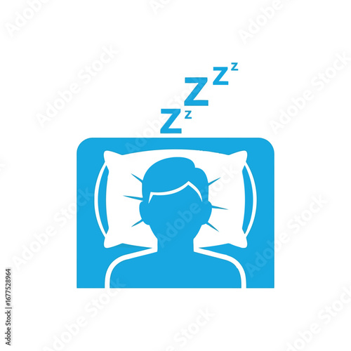 A stylized blue icon depicting a person sleeping soundly on a pillow with Z's floating above their head.