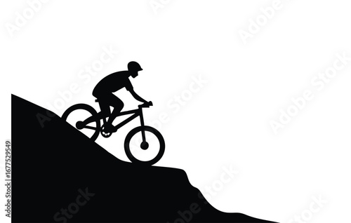 Silhouette of a mountain biker descending a steep rocky slope during daytime adventures