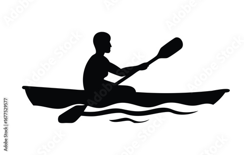 Silhouette of person kayaking on water with paddle active lifestyle water sport recreation