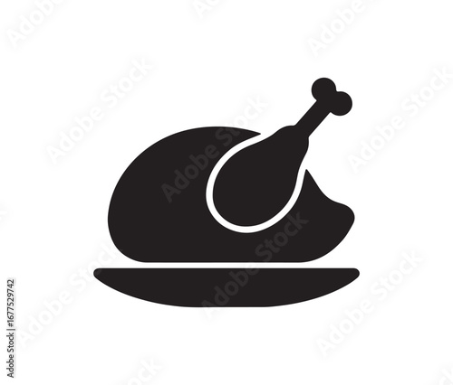 Simple silhouette icon of a roasted whole chicken on a serving platter
