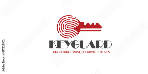 A modern security logo featuring a key with a fingerprint pattern, symbolizing trust and protection.