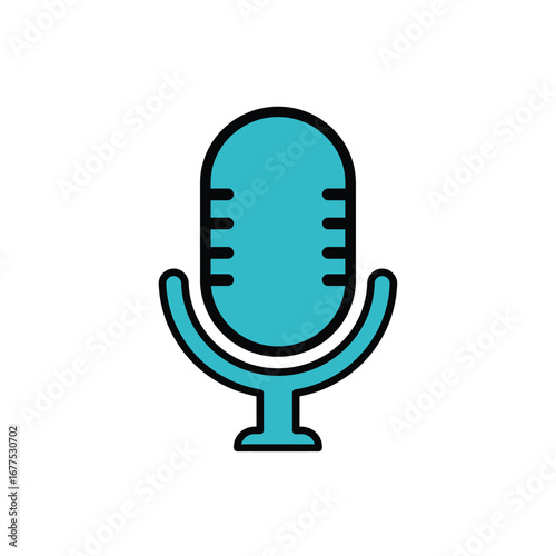 Teal Retro Microphone Icon with Black Outline Vertical Stand.