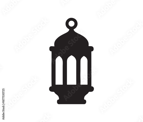 Classic islamic lantern silhouette with ornate details isolated on white