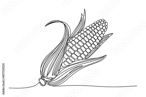 One Line Drawing of an Ear of Corn | Vector Art for a Food and an Agriculture.