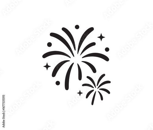 Simple hand-drawn firework sparks and stars celebrate a festive occasion