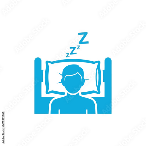 A blue illustration depicts a person sleeping in a bed with the 'zzz' symbol above.