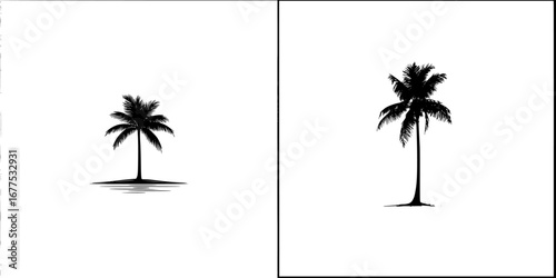 Vector illustration featuring minimalist palm tree silhouettes on contrasting backgrounds