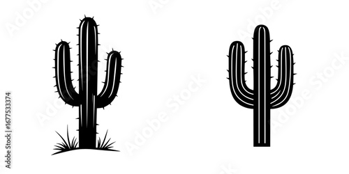 Cactus silhouette set showing two variations of a black-and-white minimalist design ideal for modern decor