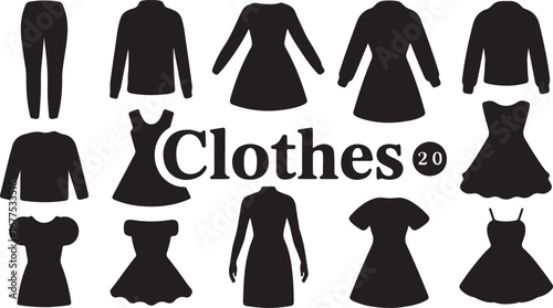 Assortment of Black Silhouettes of Women's Clothing and Dresses fashion apparel
