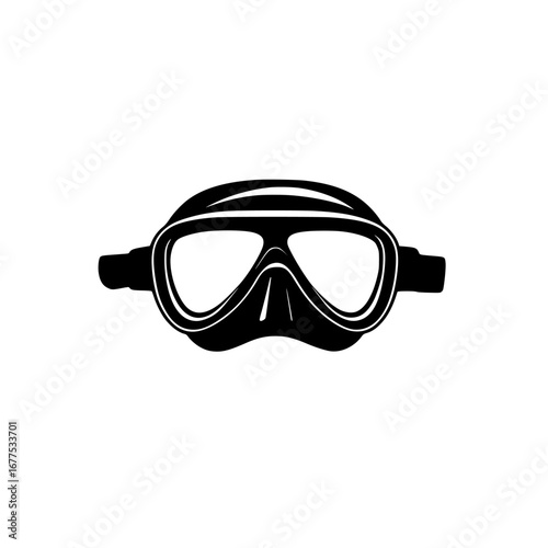 Minimalist black-and-white vector illustration of a scuba diving mask for aquatic exploration